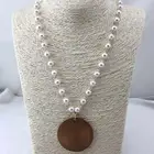 Necklace Wood Personalized Vinyl Monogram Pearl Linked Wooden Disc Pendent Necklace