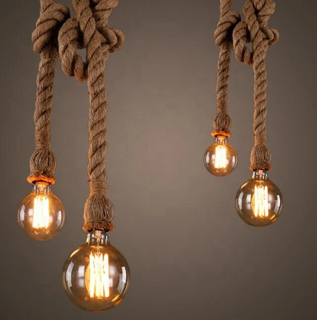 0.5m/2m/3m Rustic Double Heads Pendant Hemp Lamp Rope for Hanging Lights 