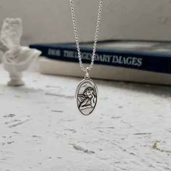 Factory Price 925 Sterling Silver Classical Retro Vintage Guardian Angel Baby Pendant Beads Chain Necklace Women Jewelry
