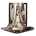 Leopard Printed Silk Satin Scarf Women Luxury Brand Design 90*90cm Square Shawl Female malaysia Head Hijab Scarfs for Ladies