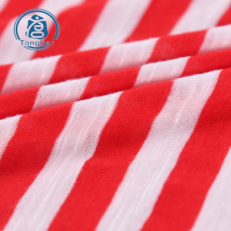 Good Factory 50S Yarn Dyed Striped 100% Polyester Jersey Textile T shirt Fabric Knitted Slub Fabric