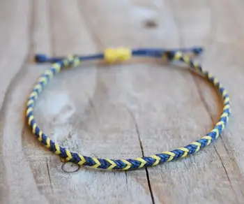 Zooying Jewelry thin blue/yellow waxed string braided men's women friendship adjustable bracelets