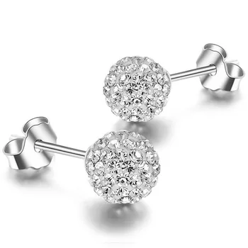 925 sterling silver earring fashion crystal ball earrings women silver stud earrings(EJ1261)