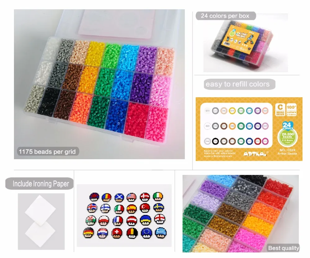 Artkal 24 Colors 2 6mm Hama Beads Kit 12000 Pcs Hama Perler Beads For