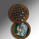 Antique Round Folding Box Wooden Chess Set Travel Chess Game