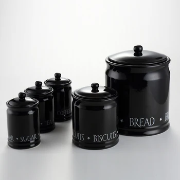 5pcs black ceramic kitchen jar set for house/office/hotel
