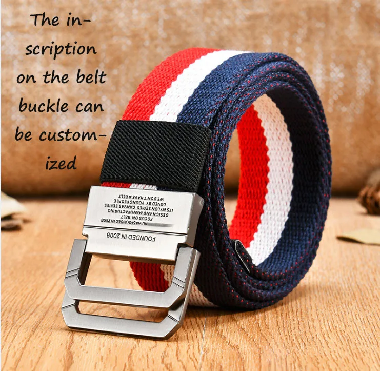 Factory direct quality quality OEM canvas mesh belt men's military style double ring buckle men's belt