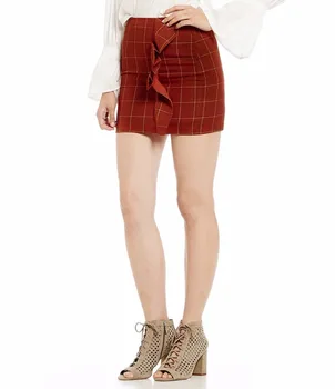 Ladies sexy Plaid Ruffle Mini Pencil Skirt