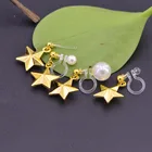 Pearl Drop Earrings Non Piercing Golden Metal Five-pointed Star Earrings With Pearl