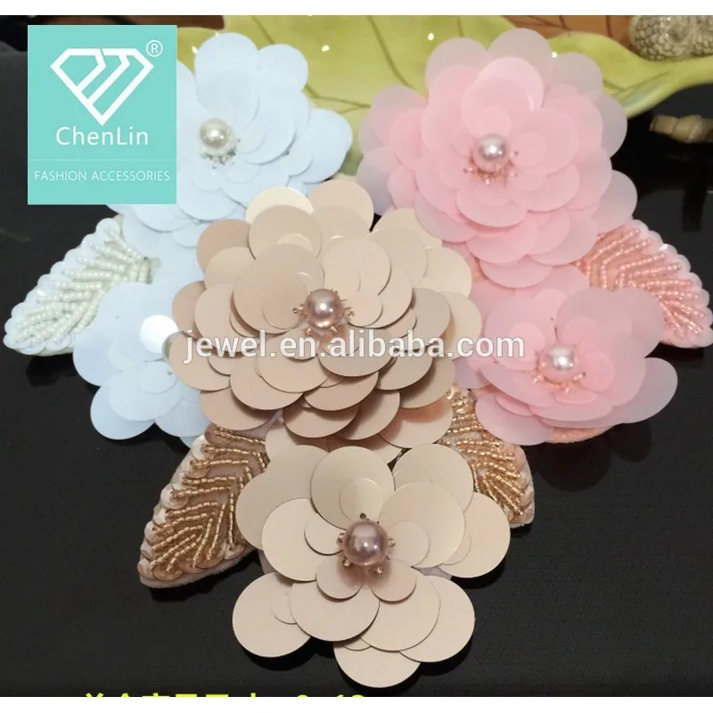 20 Toppe Floreali Con Paillettes E Perline | Fiori Argento 3.2 Cm Da Cucire Per Abbigliamento E Accessori - 5