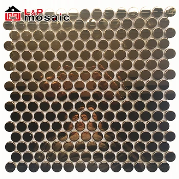 Gold stainless steel penny round mosaic tiles for modern wall decoration