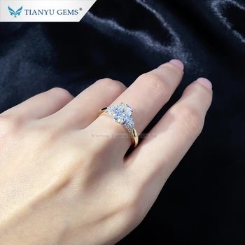 Tianyu gems oval moissanite diamond pure gold material three stone engagement ring
