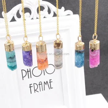Natural amethyst original stone necklace / cylindrical crystal natural stone pendant / personalized sweater chain ornaments