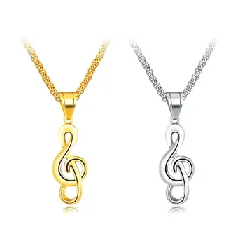 Europe Fashion 18K Gold Plated Stainless Steel Music Note Pendant Necklace Vintage Men Stainless Music Note Necklace