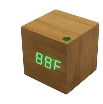 Electronic  Square voice control  desktop  Digital Alarm wooden  cube LED  Table  Electronic clock with Temperature Display