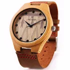 Mens Business Redear Genuine Leather Quartz Bamboo Watch