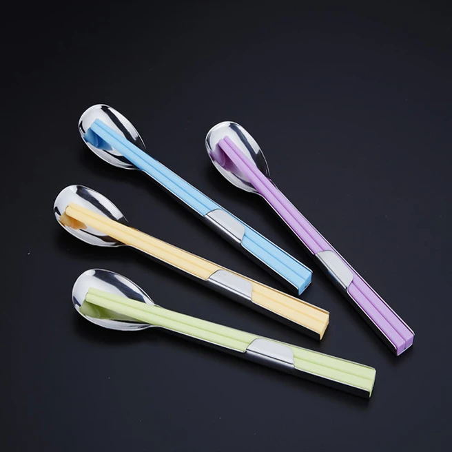 Best Selling Plastic Dinner Sets Stainless Steel Spoon and Plastic Chopsticks