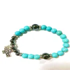 Gemstone Bracelet Beads Turquoise Beaded Gemstone Chakra Healing Bracelet With Cross