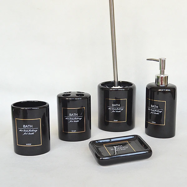 wholesale good market simple ceramic bath accessory set black