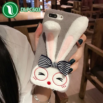 phone accessories Soft TPU fur phone case Lovely 3D long ear stuffed plush bunny phone case for iPhone 7 plus