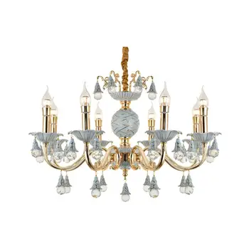 2020 8 Light mediterranean style antique brass candle blue Ceramic brass chandeliers for wedding