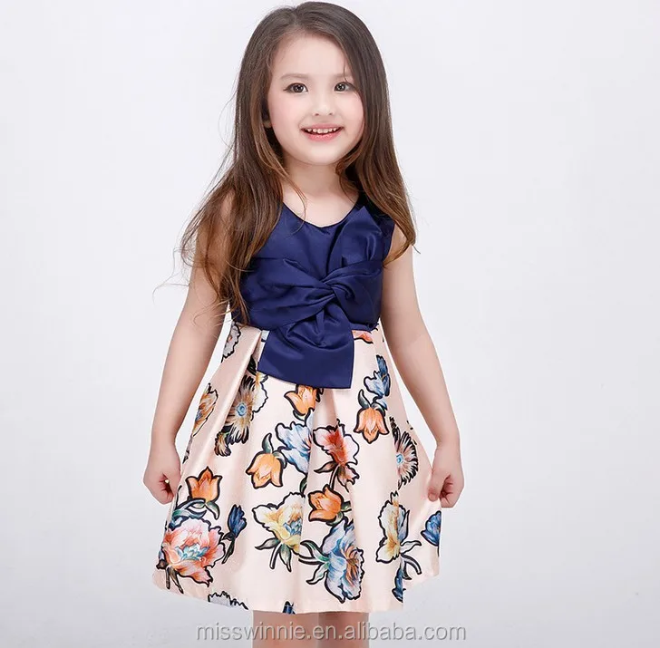 Oem Children Clothes Vendor High End Spanish Party Printed Bow Kids Dresses For Girls 2-12