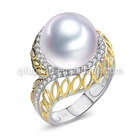 Wedding Ring Diamonds Ring Luxury Dubai 18K Solid Gold Wedding Ring Designs For Big Pearl