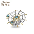 Finger Ring Rings Finger Rings Silver 925 Hollow 925 Sterling Silver Spider Pearl Finger Ring Jewelry With Swiss Blue-Topaz