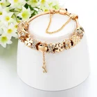 14k Key Pendant 14K Gold Plated Charming Bracelet Rhinestone Crystal Charm Lucky Clover Bracelets