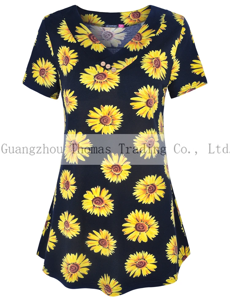 Summer Ins Fashion Women Floral Tops Shirts Blouse With Buttons