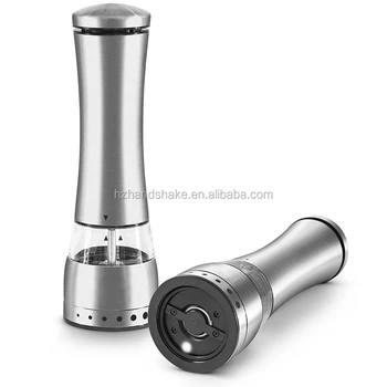 Premium Electronic Salt and Pepper Grinder Set -with LED Light,Battery Operated Stainless Steel Grinders,Adjustable Coarseness