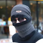Warm High Quality Customizable Men Double-Layered Thick Beanie Adn Scarf Set Warm Winter Striped Knitted Hat