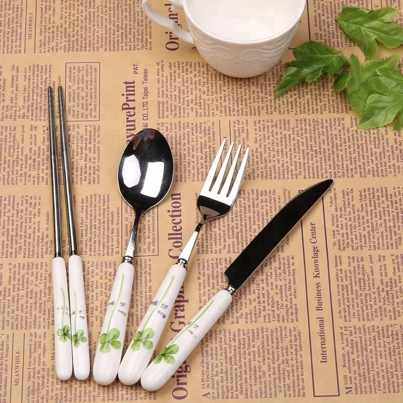 Classical Elegant Stainless Steel Flatware Crockery Tableware Cutlery Set with Ceramic Handle