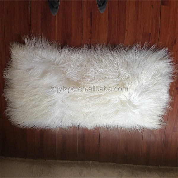 Real Mongolian Fur Rug Throw Tibetan Lambskin Hide Pelt Curly 110cm Hair Carpet 