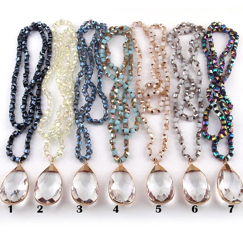 Fashion 6mm Square Glass Necklace Long 