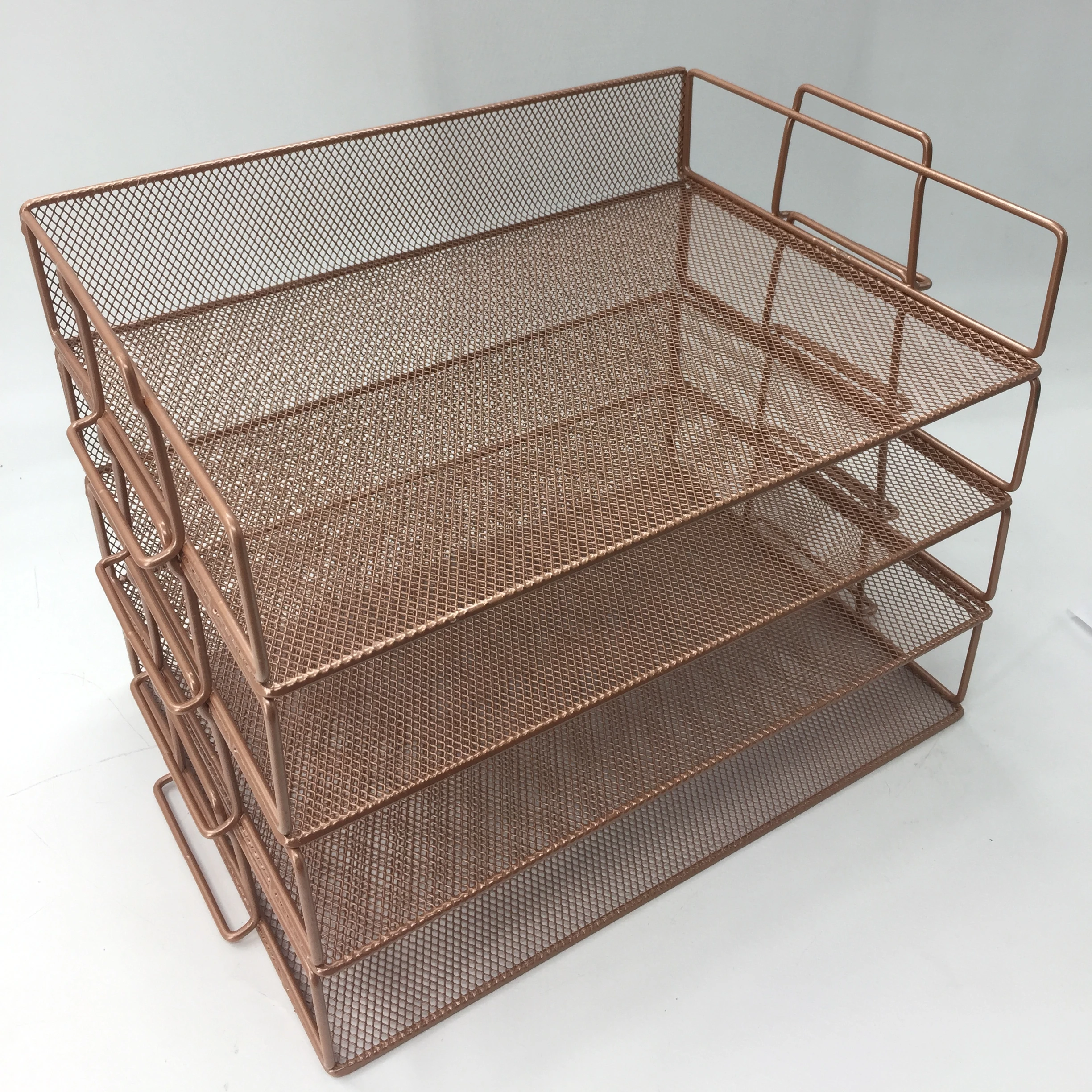 Magazines Documents and Accessories Rose Gold Desk Paper Holder Rack for Mails School and Office Wire Paper Tray Home Yagote Desktop File Organizer 2-Tier Metal Stackable Letter Tray 