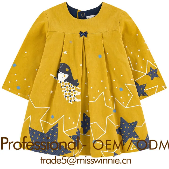 Wholesale OEM High Quality Children's Clothing Organic Cotton Long Sleeve Winter Casual Print Pattern Bow Girls Dresses