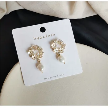 Trendy Pearl Earring Needle Flower 925 Silver Earrings Women Freshwater Pearl Studs Earrings