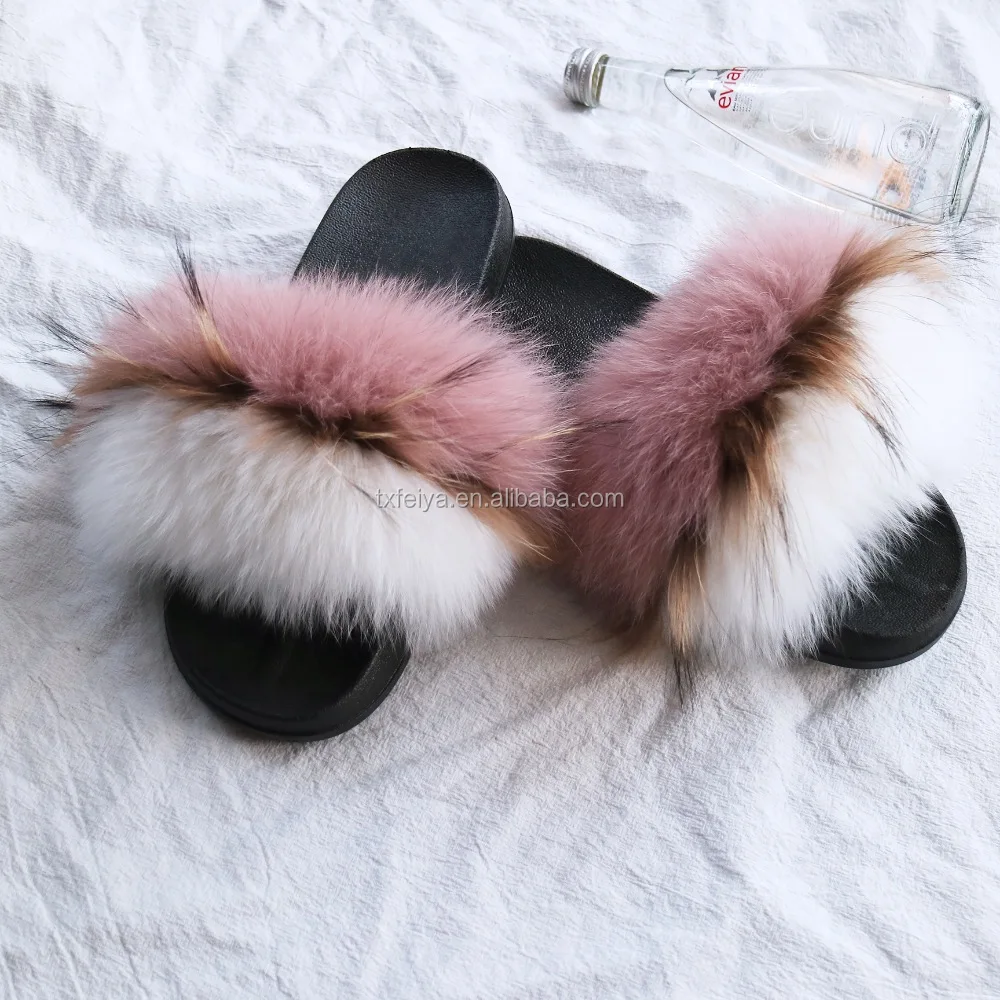 real raccoon fur slides wholesale