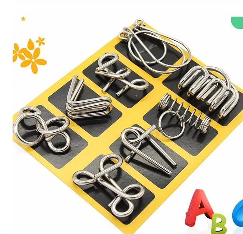 8Pcs/set Metal Wire Puzzle Game IQ Mind Test Brain Teaser Toys for Kids Adults 