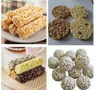1Automatic Puffed Rice Candy Cake Energy Peanut Sesame Bar Cereal Bar Forming Cutting Processing Rice Cake Ball Production Line manufacture