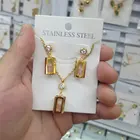 Earring Necklace Set 18k Gold Heart Shape Rhinestone Earring Pendant Stainless Steel Necklace Set