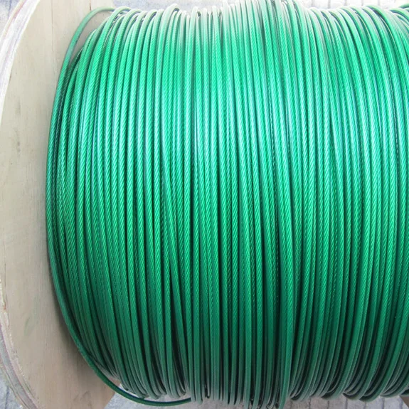 green galvanised steel PVC coated WIRE ROPE steel line plastic covered cable 