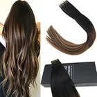 Tape Skin Weft Hair Extension With Tape Balayage Tape Hair Extensions Remy Human Skin Weft Hair Natural Black Dark Brown With Blonde 40pcs 100g