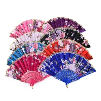 asian chinese Promotional wholesale bamboo wooden cheap custom printed folding held embroidery plastic hand fan