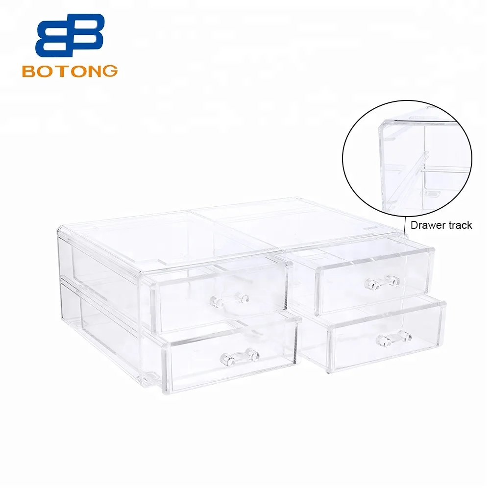 PS Acrylic Large Makeup Organizers and Jewelry Organizer with 4 Removable Drawer Crystal Cosmetic Box