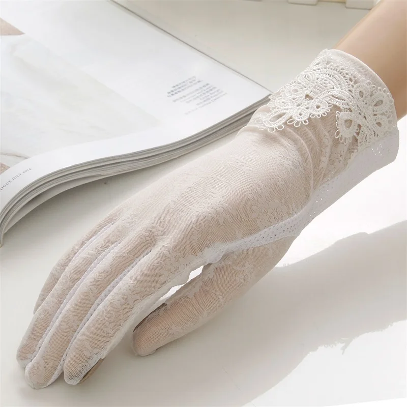 Cheap women elegant black evening lace white bridal wedding gloves