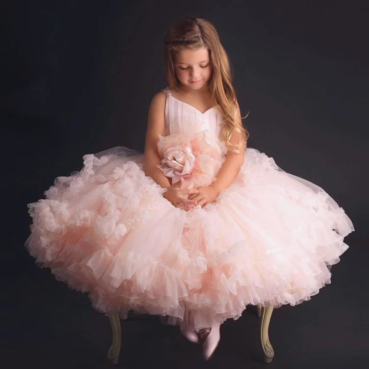 Romantic Pink Puffy Tulle Flower Girl ...