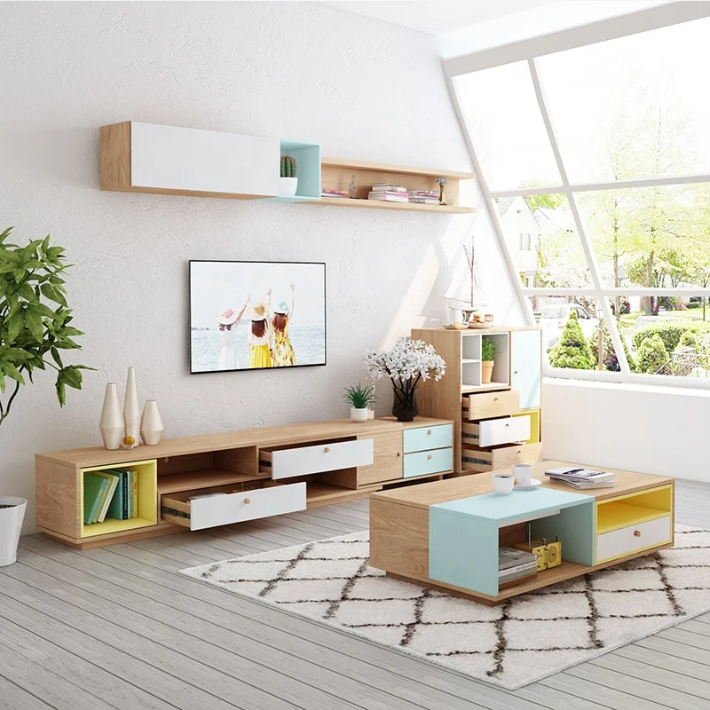 Nordic Style Living Room Set Modern Storage Adjustable Furniture Wood Tv Stand Cabinet