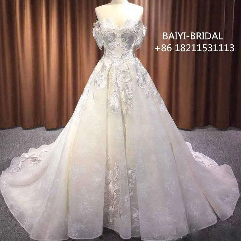 Elegant A Line White Ivory Lace Tulle Wedding Dress Bridal Gown Custom Size 
